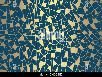 Golden cracked texture on emerald background. Kintsugi Japanese art style. Upcycling eco trend. Seamless pattern Grunge gold craquelure ceramics effec Stock Vector