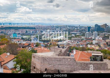 Ankara, Turkey - October 2021: Ankara landscape view, Turkish capital Ankara cityscape and old town viewed from Ankara castle Stock Photo