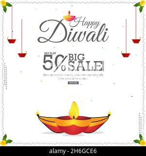 Happy Diwali Festival Sale Poster Flyer Design Layout Template with 50% Discount Stock Vector