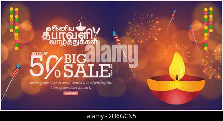 Happy Diwali Festival Sale Poster Flyer Design Layout Template with 50% Discount Stock Vector