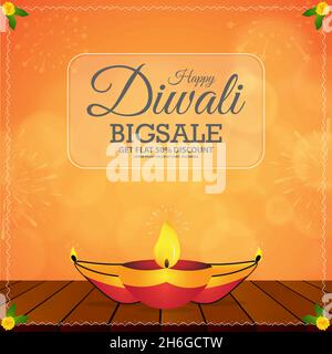 Diwali Festival Offer Big Sale Background Template with 50% Discount Stock Vector