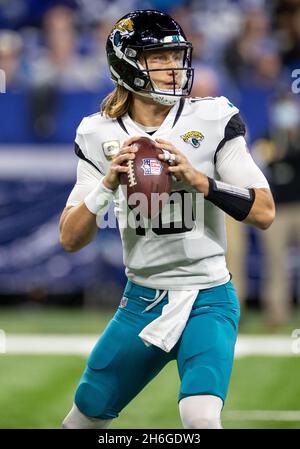 Jacksonville Jaguars quarterback Trevor Lawrence (16) watches a replay on  the scoreboard during an NFL football game against the Indianapolis Colts,  Sunday, Oct. 16, 2022, in Indianapolis. (AP Photo/Zach Bolinger Stock Photo  - Alamy