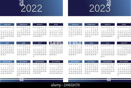 blue english language Calendar 2022-2023 vector template text is outline Stock Vector