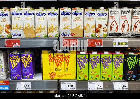 Milk substitutes in a supermarket Stock Photo