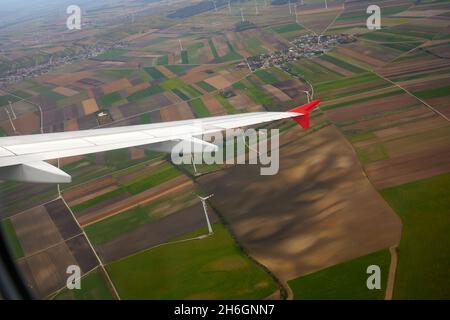 wind turbine, wind turbine seen from an airplane. climate change concept. Stock Photo