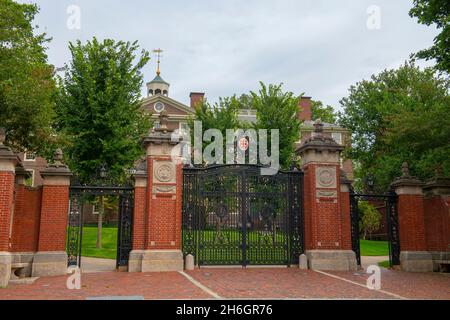 Van Wickle Gates is the main entrance to Brown University main campus on Prospect Street at College Street on College Hill in city of Providence, Rhod Stock Photo