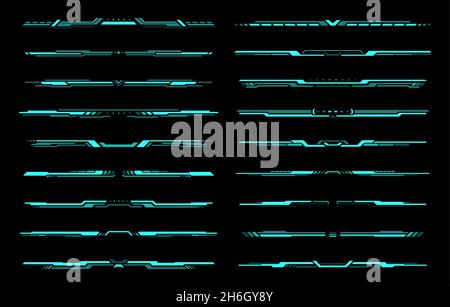 HUD futuristic header and footer interface vector elements of Sci Fi and tech game. Future technology head up display hologram screen frame border lin Stock Vector