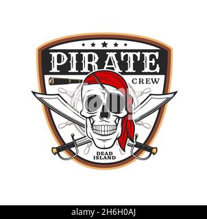 Pirate skull in hat t-shirt print, anchor and sword vector flag. Buccaneer  in pirate cap with gun and crossbones tattoo, Caribbean sea adventure and b  Stock Vector Image & Art - Alamy