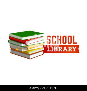 School library vector icon with pile of books, education, study and knowledge design. Isolated stack of books, textbooks, dictionary and encyclopedia Stock Vector