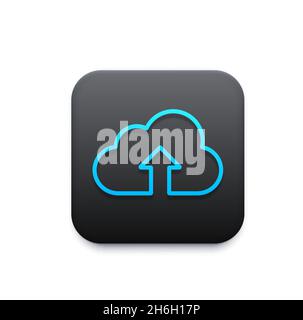 Cloud storage vector icon of data upload, digital technology. Mobile and web app isolated square button with blue 3d cloud and arrow, cloud computing Stock Vector