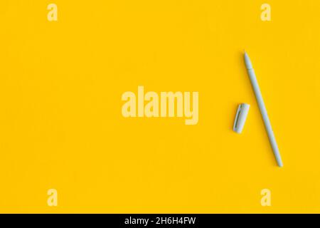 Pen on yellow background with space for text Stock Photo