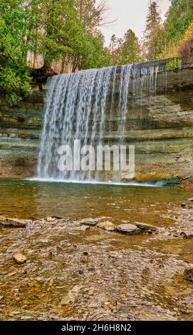 Bridal Veil Falls are located near the Town of Kagawong Ontario Canada on Manitoulin Island in Lake Huron. Stock Photo