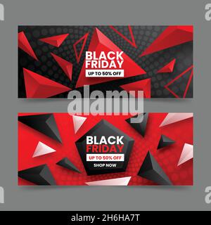 realistic polygonal black friday horizontal banners set vector design illustration Stock Vector