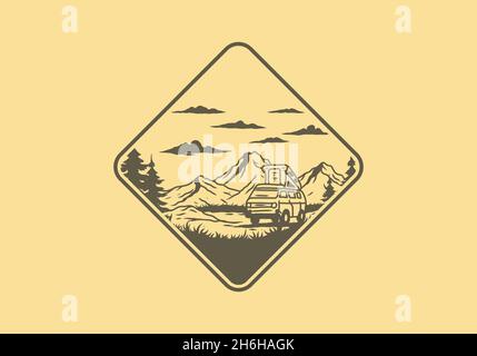 Night mountain camper van illustration drawing design Stock Vector ...