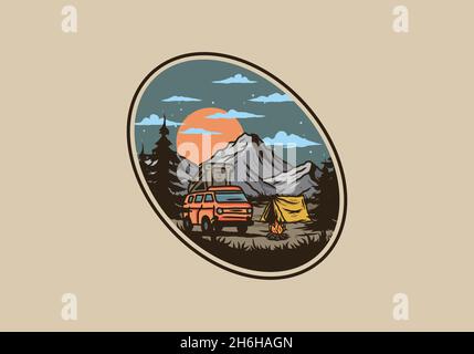 Night mountain camper van illustration drawing design Stock Vector ...