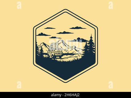 Night mountain camper van illustration drawing design Stock Vector ...