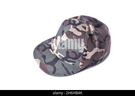 Camouflage blank baseball cap isolated on white Stock Photo