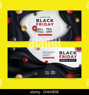 realistic wavy black friday horizontal banners set vector design illustration Stock Vector