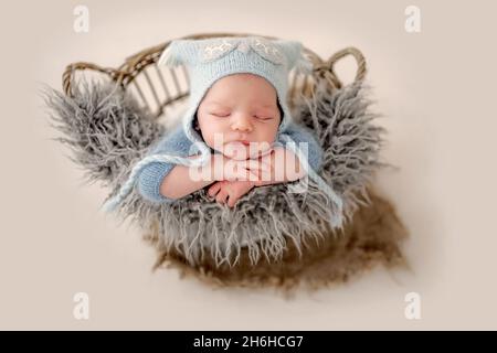 Newborn boy studio portrait Stock Photo