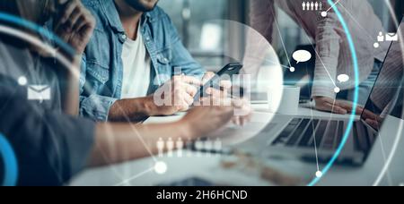 Group of modern business people working together on a project. Networking. Startup concept Stock Photo