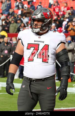 NEW ORLEANS, LA - OCTOBER 31: Tampa Bay Buccaneers guard Ali Marpet (74)  warms up before the football game between the Tampa Bay Buccaneers and New  Orleans Saints at Caesar's Superdome on