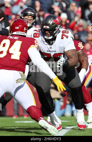 Tampa Bay Buccaneers offensive tackle Donald Penn #70 relaxes during a  break in play against the Carolina Panthers at Bank of America Stadium on  December 6, 2009 in Charlotte, North Carolina. (UPI