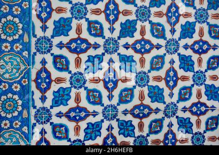 Ottoman ancient Handmade Turkish Tiles with floral patterns Stock Photo