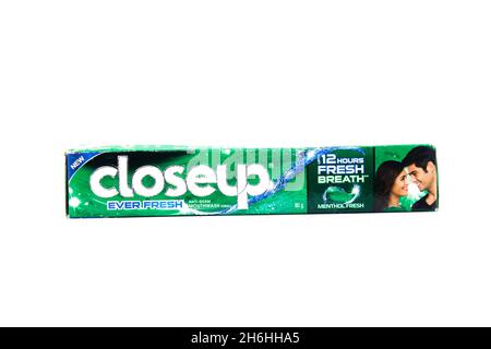 Noida , Utter pardesh , India - october 17 2021 , Thoothpaste , Thoothpaste isolated on white background with selective focus in noida october 17 2021 Stock Photo