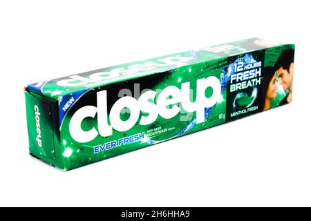 Noida , Utter pardesh , India - october 17 2021 , Thoothpaste , Thoothpaste isolated on white background with selective focus in noida october 17 2021 Stock Photo