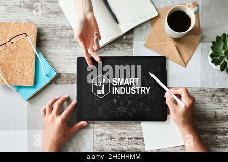 Smart industry 4.0, modern manufacturing, IOT and automation. Stock Photo