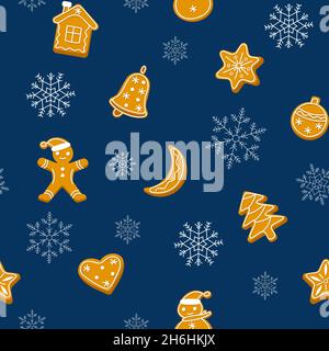 Gingerbread seamless pattern. Winter seamless patterns with gingerbread cookies. Cute Christmas background. Stock Vector