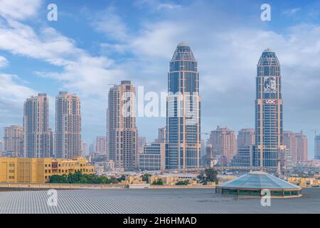 UDC twin tower Pearl Qatar wit Gewan Bridge Doha Qatar Stock Photo - Alamy