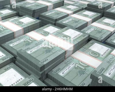 Money of Lebanon. Pound  bills. LBP banknotes. 1000 Arabic. Business, finance, news background. 3d illustration. Stock Photo