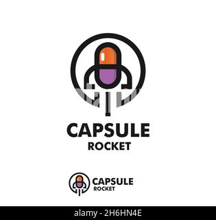 capsule medicine and rocket logo design simple modern Stock Vector