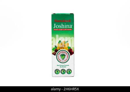 Noida , Utter pardesh , India - october 19 2021 , Hamdard Joshina Syrup , A picture of Hamdard Joshina Syrup on white background with selective focus Stock Photo