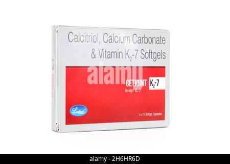 Noida , Utter pardesh , India - october 19 2021 , calcium medicine , A picture of calcium medicine on white background with selective focus in noida o Stock Photo