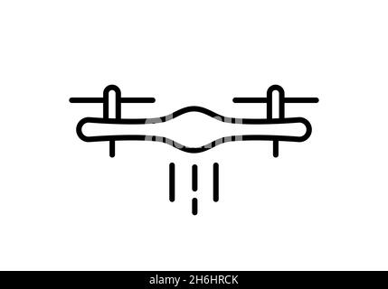 Delivery drone line icon. Quadcopter transportation by air concept. E-commerce logistics idea. Black drone outline on white background. Vector, flat. Stock Vector