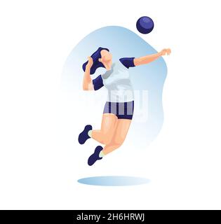 volleyball Girl player jump and hits the ball vector illustration Stock Vector