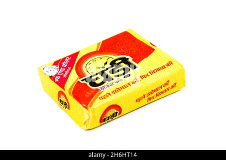 Noida , Utter pardesh , india - october 18 2021 , cloth washing soap , A picture of cloth washing soap isolated on white background Stock Photo