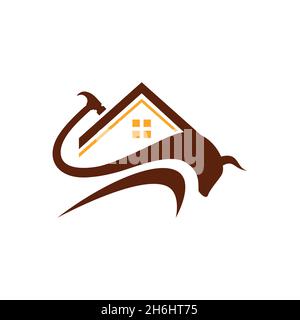 vector design. Logo created from combination bull and home renovation logo. Stock Vector