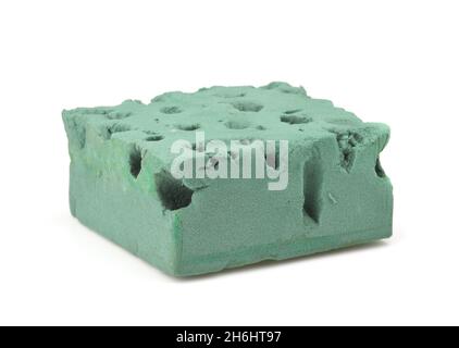 Used green floral foam brick isolated on white Stock Photo