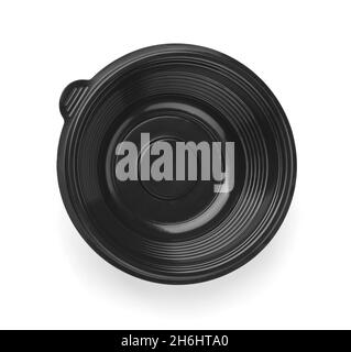 Top view of black empty disposable plastic takeaway bowl isolated on white Stock Photo