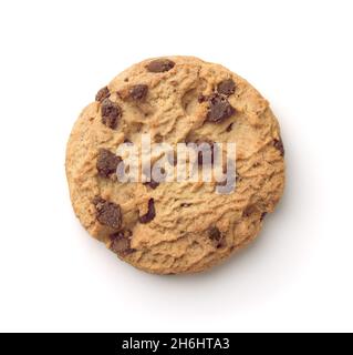 Top view of homemade chocolate chip cookie isolated on white Stock Photo