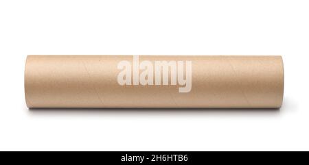 Side view of brown kraft paper core tube isolated on white Stock Photo