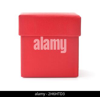 Front view of red gift box isolated on white Stock Photo