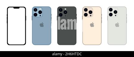 Realistic set mockup iphone 13 pro all colors, mockup smartphone with white screen Stock Vector