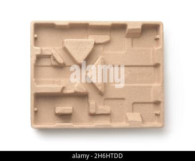 Top view of molded pulp packaging tray isolated on white Stock Photo