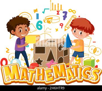 Math icon with kids and math tools illustration Stock Vector