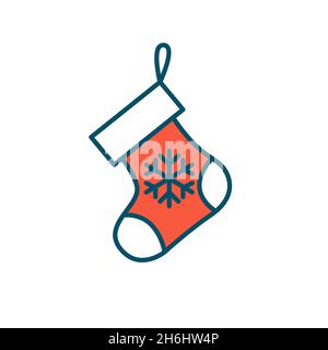 Fireplace Christmas stocking for presents. Pixel perfect, editable stroke vector icon in color Stock Vector