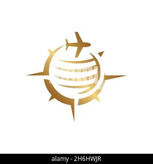 vector design. logo created from combination compass and world logo. Stock Vector